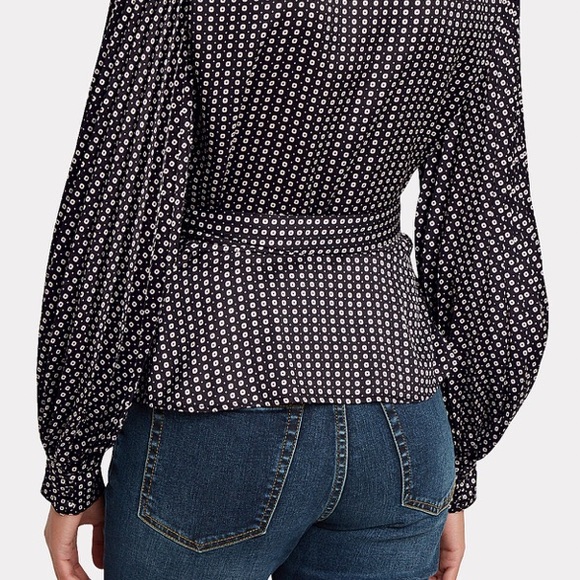 INTERMIX JENNA WRAP DUCHESS SATIN TOP IN MULTI - Picture 9 of 16